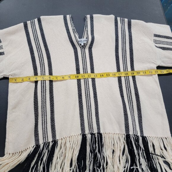 Apiece Apart Ivory Amelia Striped Fringe Poncho Peru Boxy Boho Hippie Festival - Picture 6 of 7